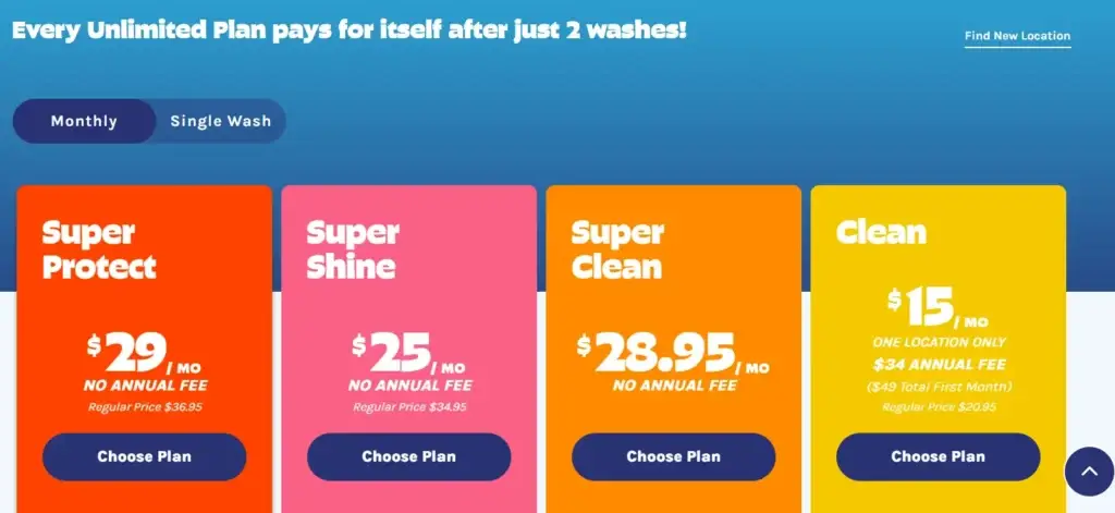 How to Cancel Super Star Car Wash Membership? Four car wash plan cards: Super Protect $29, Super Shine $25, Super Clean $28.95, and Clean $15 monthly.