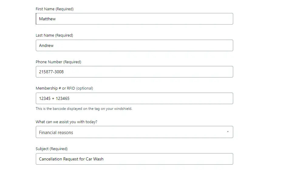 ZIP Car Wash Online cancellation form through zendesk