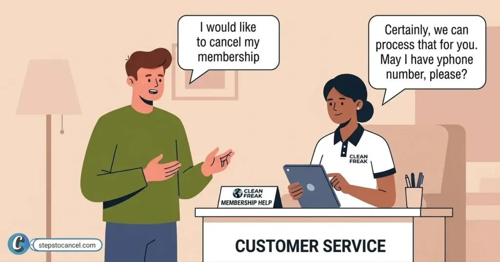 A man asking to cancel his membership to clean freak car wash staff
