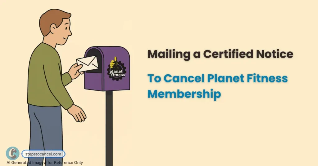 Illustration of a Man sending a notice mail to cancel planetfitness membership