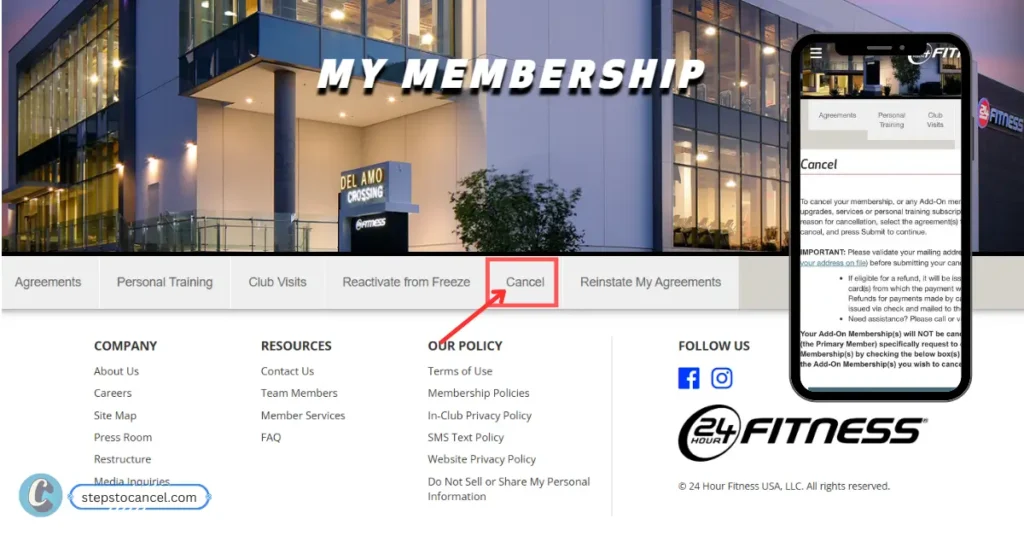 process to cancel 24 hour fitness membership online