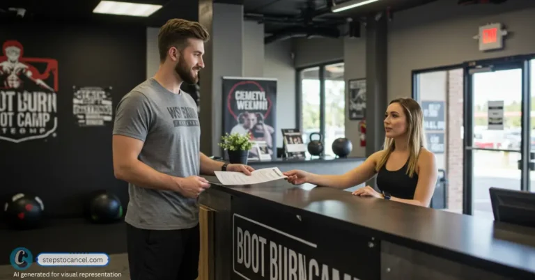 Easy & Clear Steps to Cancel Burn Boot Camp Membership in 2025 man signing his cancellation form at burn boot camp after term ends