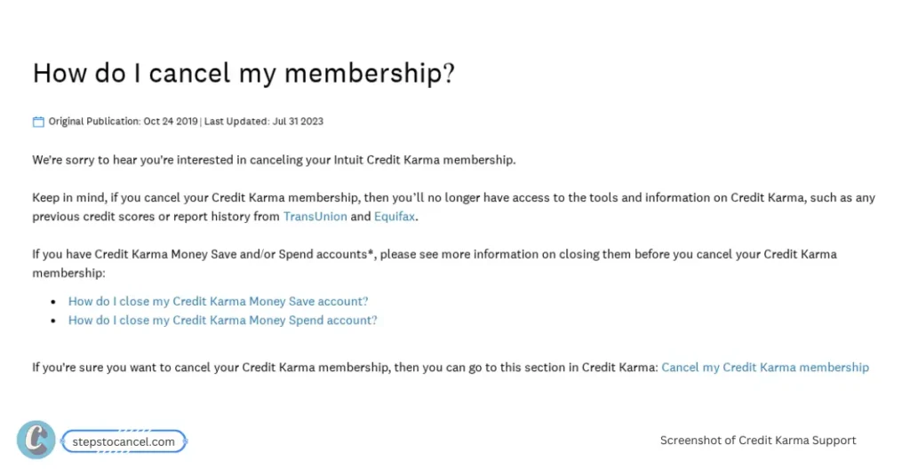 How do I Cancel Credit Karma Account in 2025 offical website's screenshot of how to cancel Credit Karma online