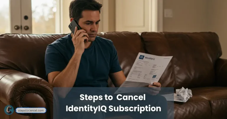 man holding his credit report trying to cancel his IdentityIQ subscription via phone