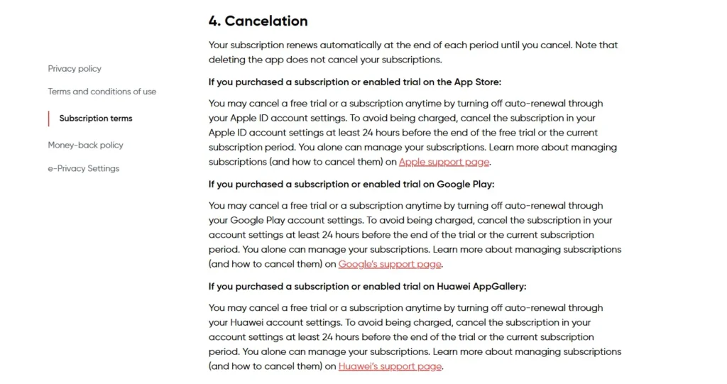 Official method to cancel BetterMe app Online